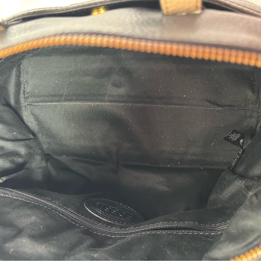 Fossil Black Pebbled Leather Satchel Bag Crossbody Top Handle Bowler Purse - Picture 11 of 13